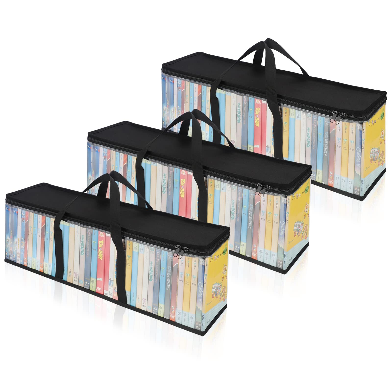 CCidea DVD Storage Bags (Set of 3) Clear PVC Media 23.5” x 8” x 6”, 3 Pack 