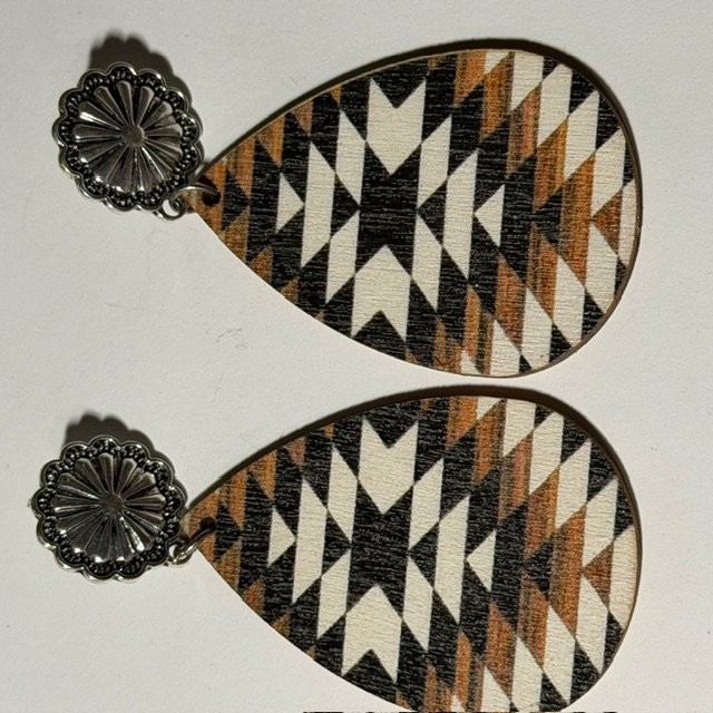 Southwestern Wood Dangle Earrings Tribal Aztec Geometric Boho Post Back