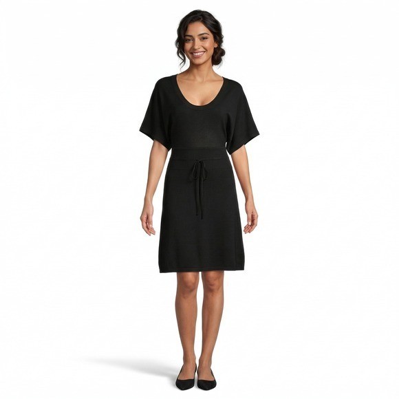 White House Black Market XS Black Silk Cotton Knit Dress LBD Quiet Luxury Mini