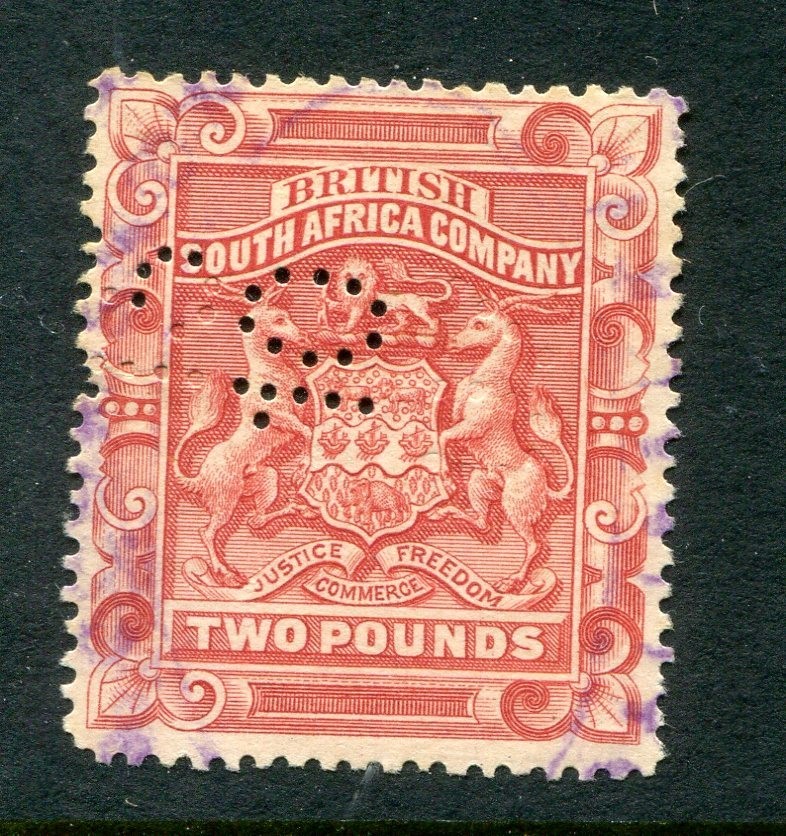 South Africa Company #17 Coat Of Arms 2 Pounds [Used] Revenue Cancel and Perfin 