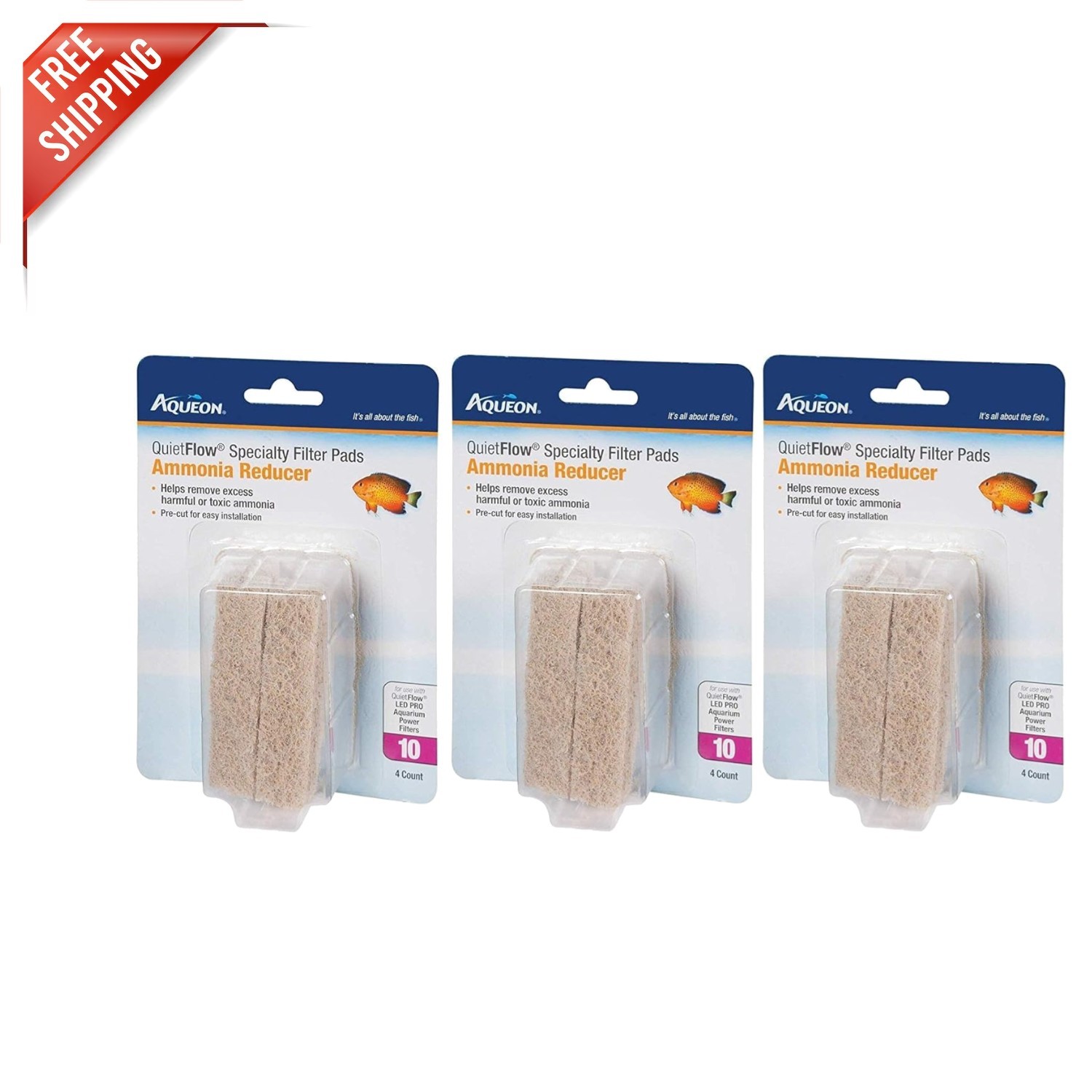 3 Pack Ammonia Reducing Filter Pads for Quiet Flow 10 (Pre-Cut for Convenience)