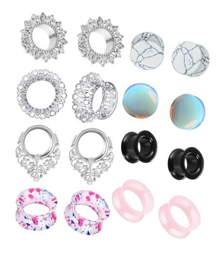  8 Pairs Stainless steel Ear Tunnels Earrings Silicone Gauges Plugs For Ear 