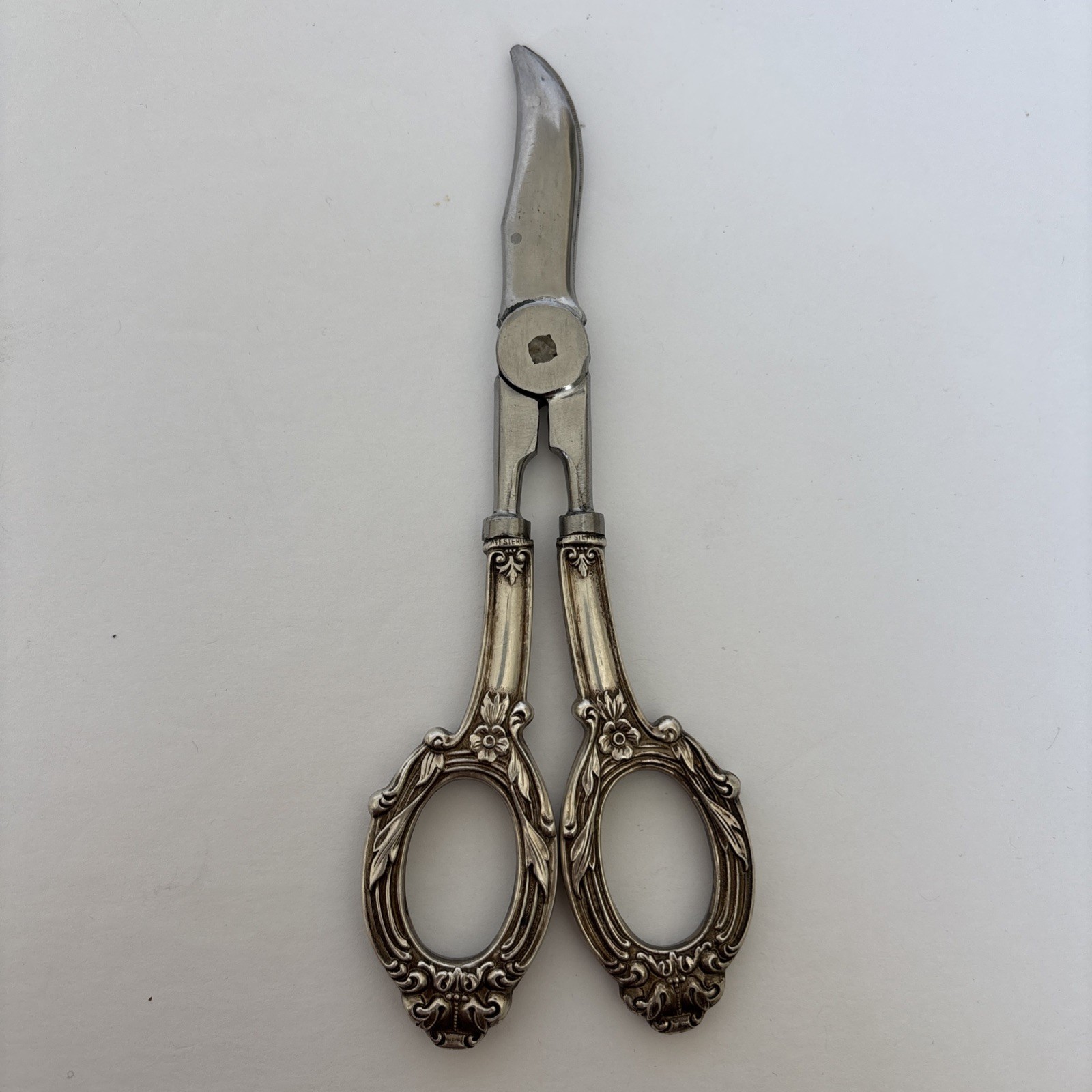 Vintage Web Sterling Silver Handle Stainless Steel Blade Grape Shears Italy