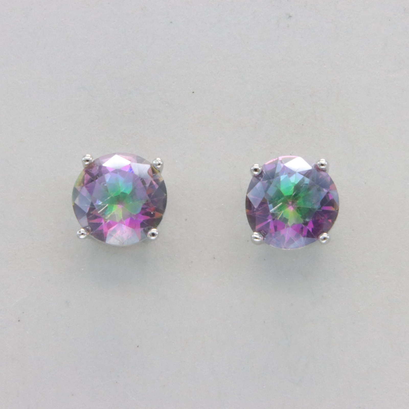 Round Rainbow MYSTIC TOPAZ Circle Post / Stud Earrings 925 STERLING SILVER 901e