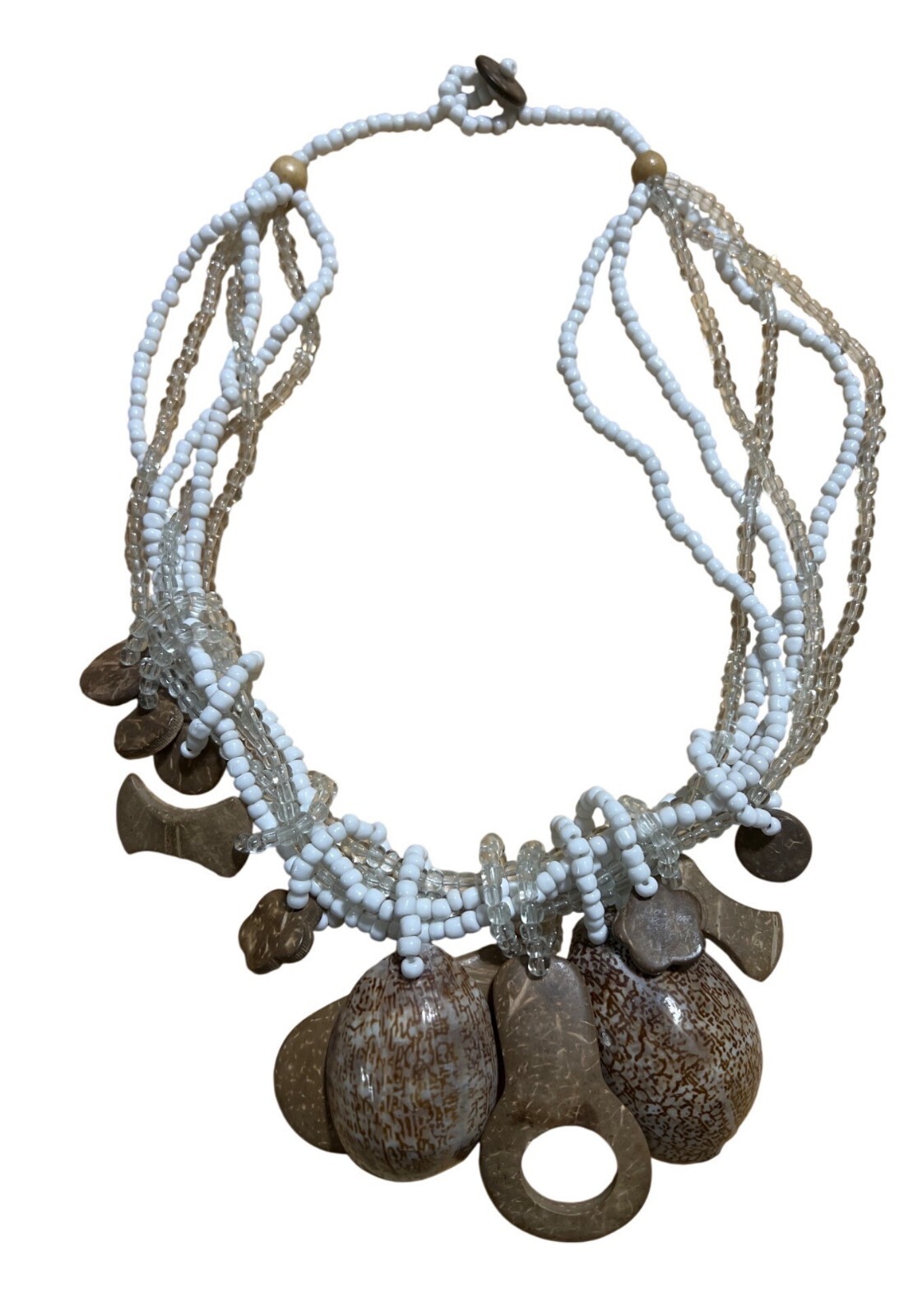 Handmade Multistrand Beaded Necklace Coconut Shell Beachy Vacation Resort