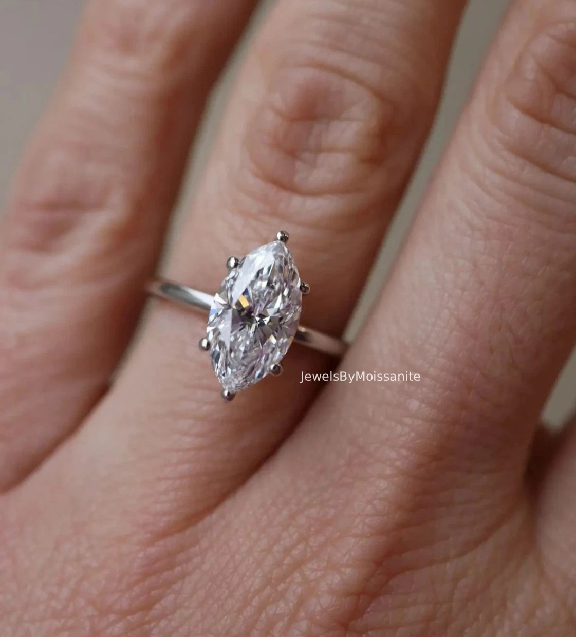 2 Ct Solitaire Moissanite Marquise Cut Engagement Ring Women 925 Sterling Silver