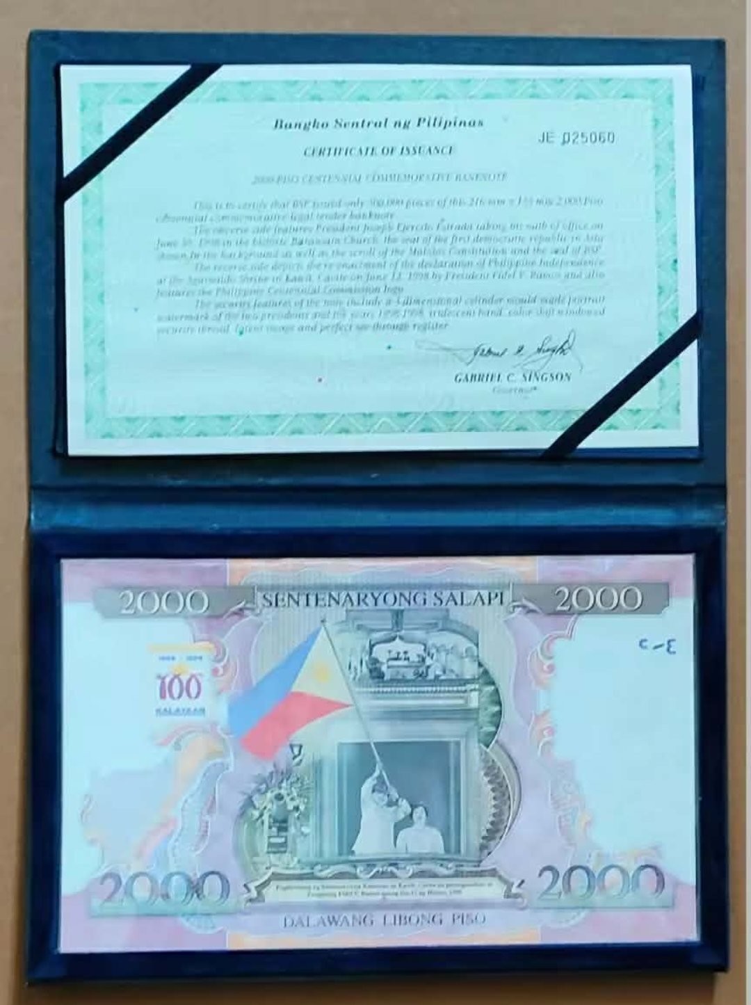 Philippines 2000 Piso, 1998, P-189a, UNC, Commemorative, Album w/ COA