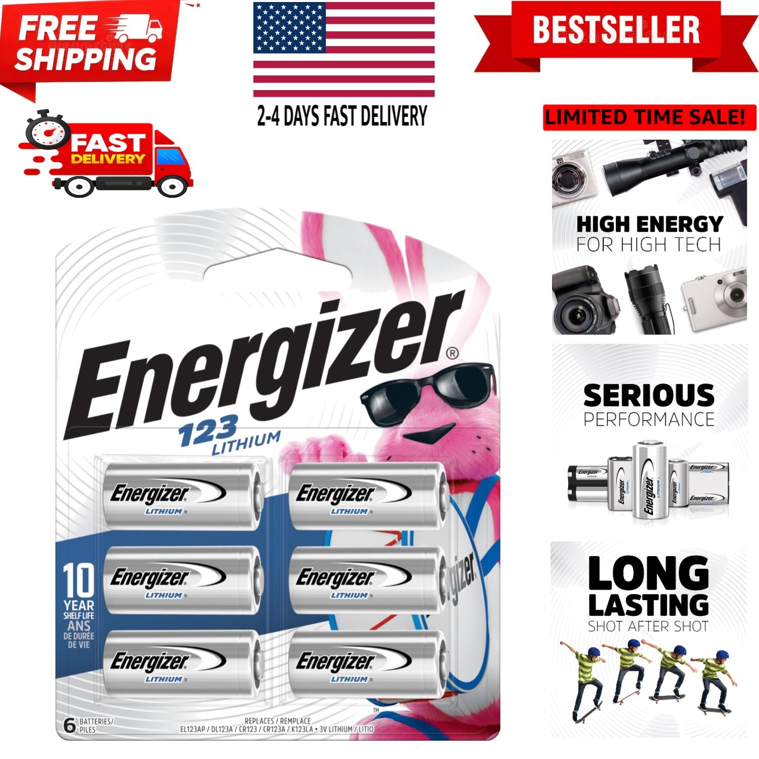 123 Lithium Batteries 6 Pack, 3V Photo Batteries