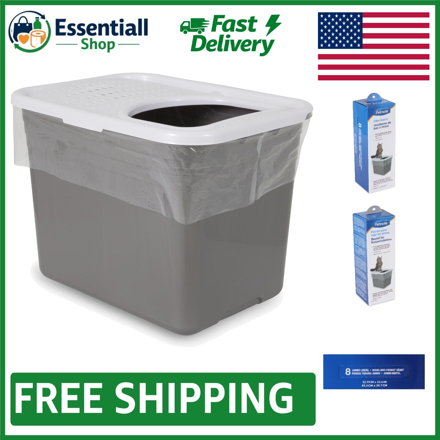 Top Entry Litter Pan Liners - Dark Grey, 8 Count - Effortless Cleanup for Cats