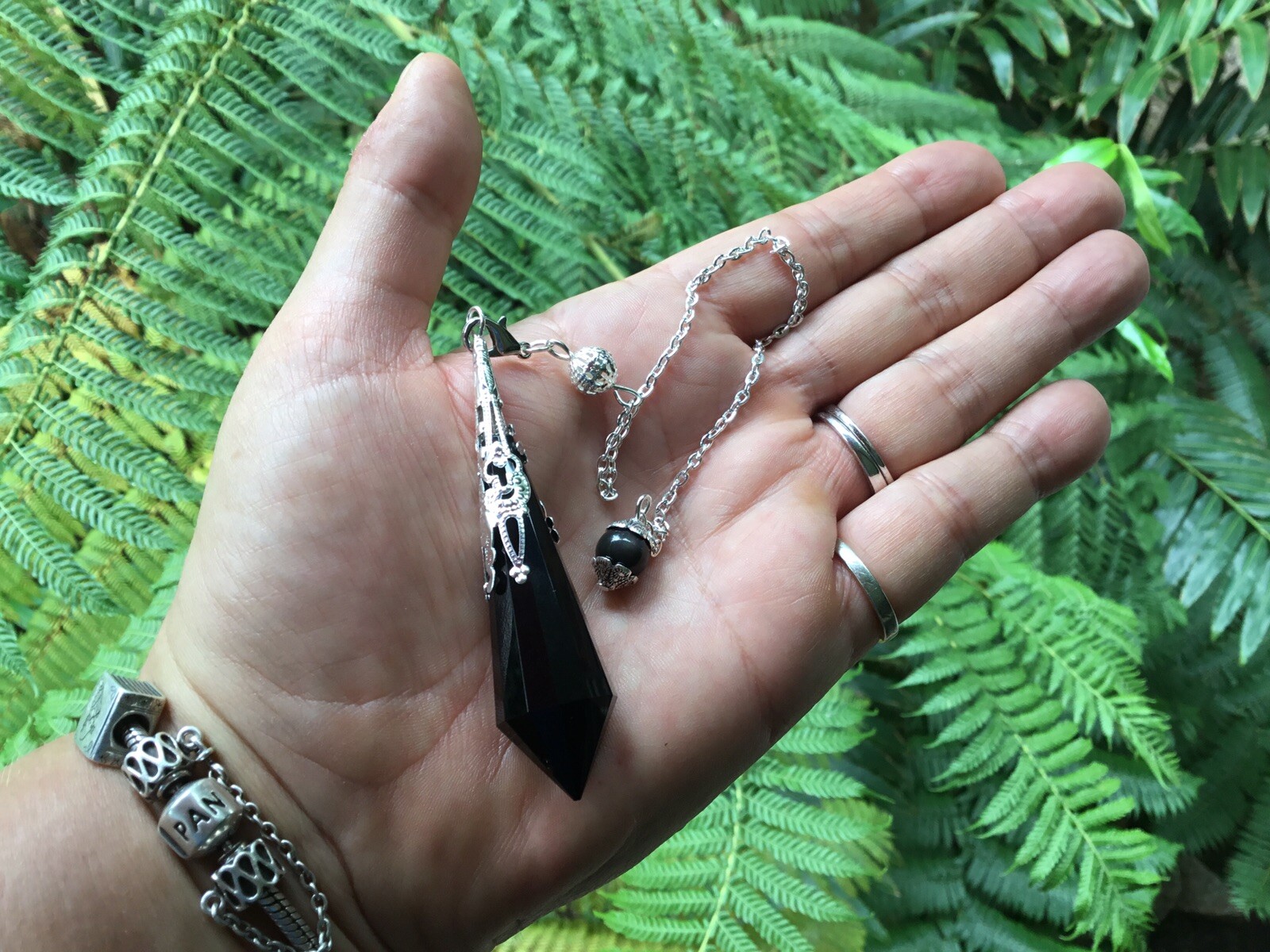 BLACK OBSIDIAN PENDULUM - SILVER CHAIN  - DIVINATION - SCRYING  7cm length