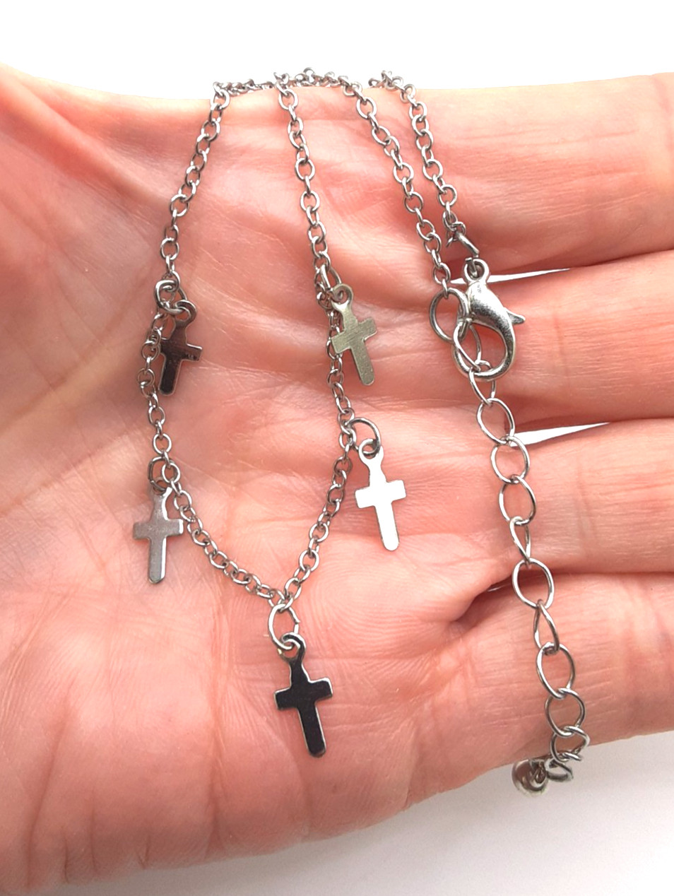 Cross Anklet Ankle Bracelet in Silver Plated Metal 12mm*9*11 Inch