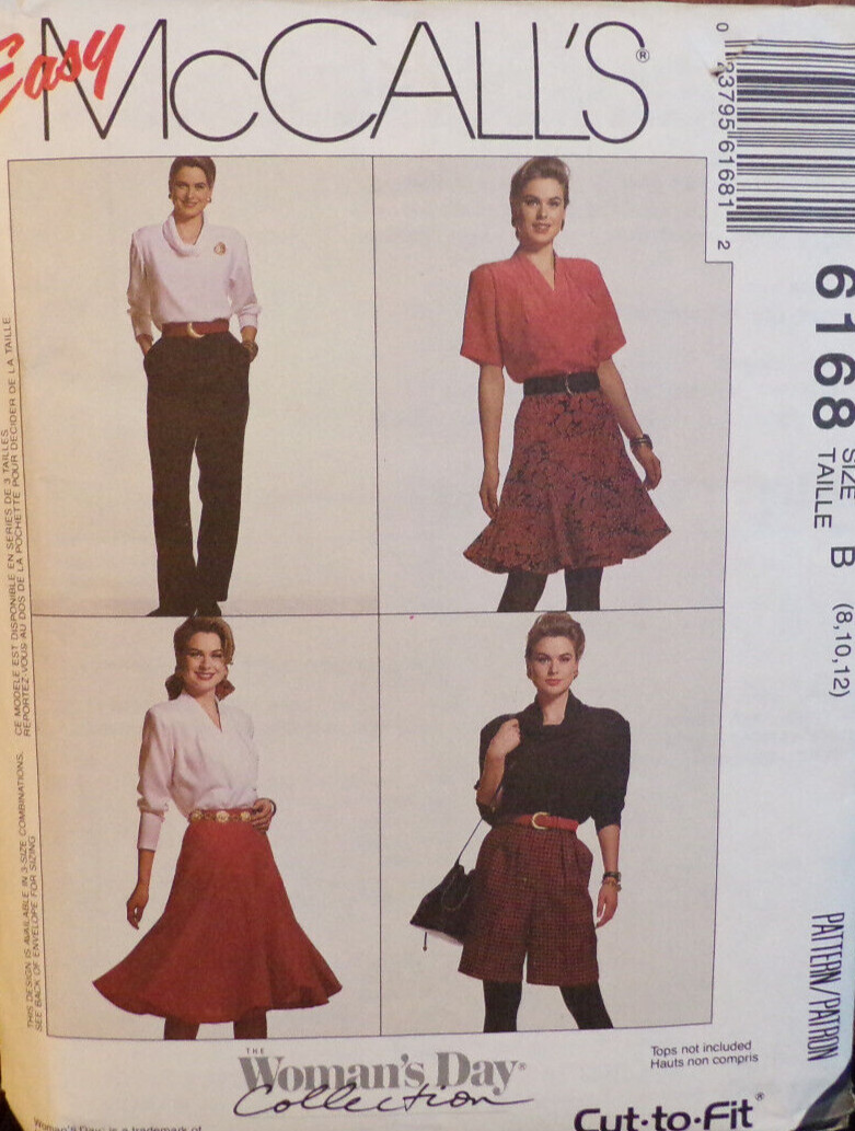 McCall's Sewing Pattern 6168 Misses Skirt Pants Shorts Woman's Day Size 8-12 UC
