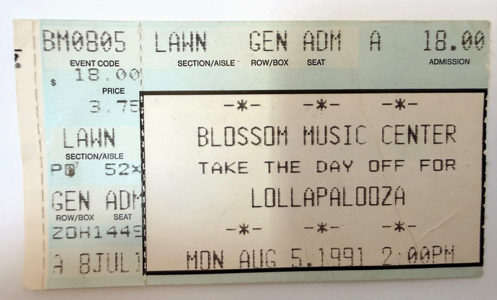 1991 LOLLAPALOOZA at Blossom Music Center OH Concert Ticket Stub FIRST YEAR