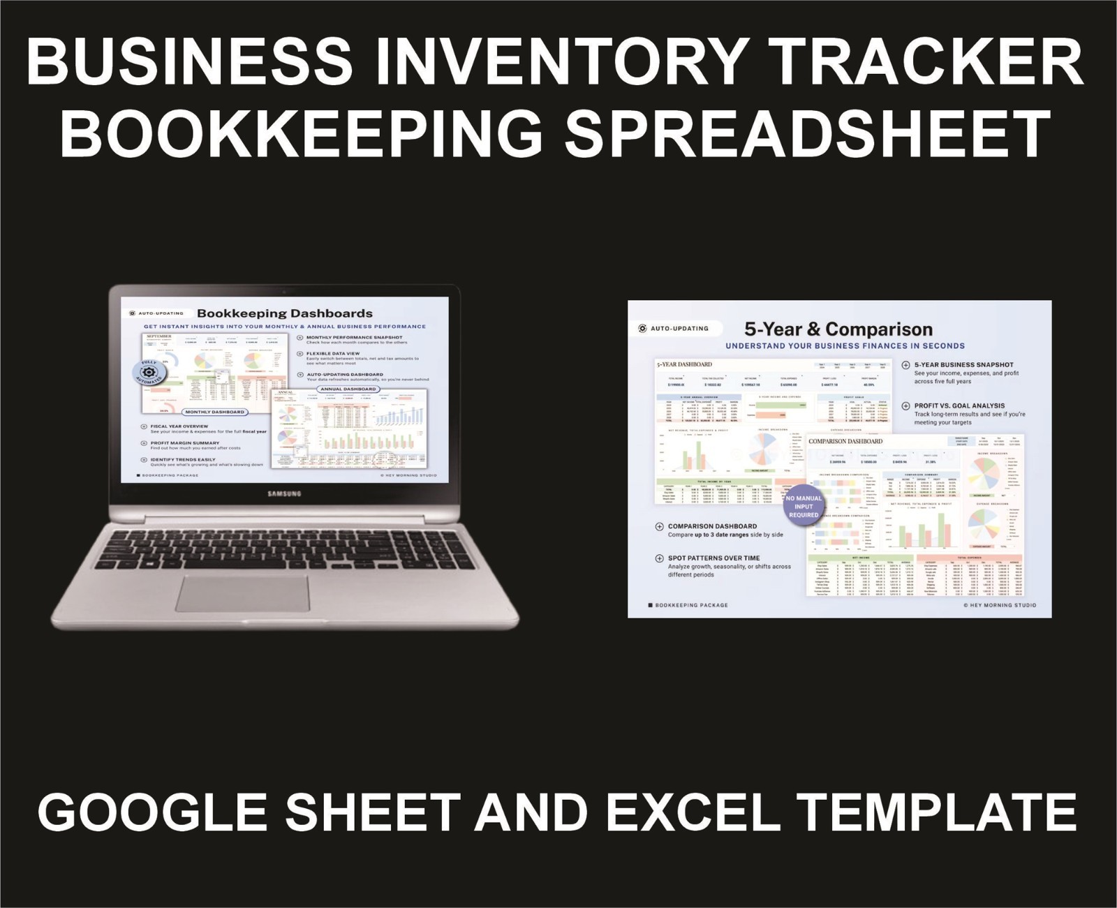 Business Inventory Tracker, Bookkeeping, Excel and Google Sheets Template