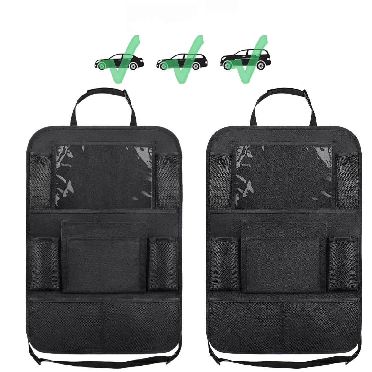 2PCS Car Back Seat Organizer Storage Pockets Tablet Holder Kick Mat Protector