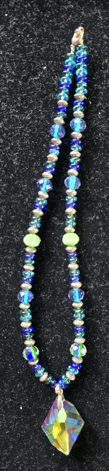 Handcrafted Glass Beaded Pendant Necklace Blue Green Multicolor Bohemian
