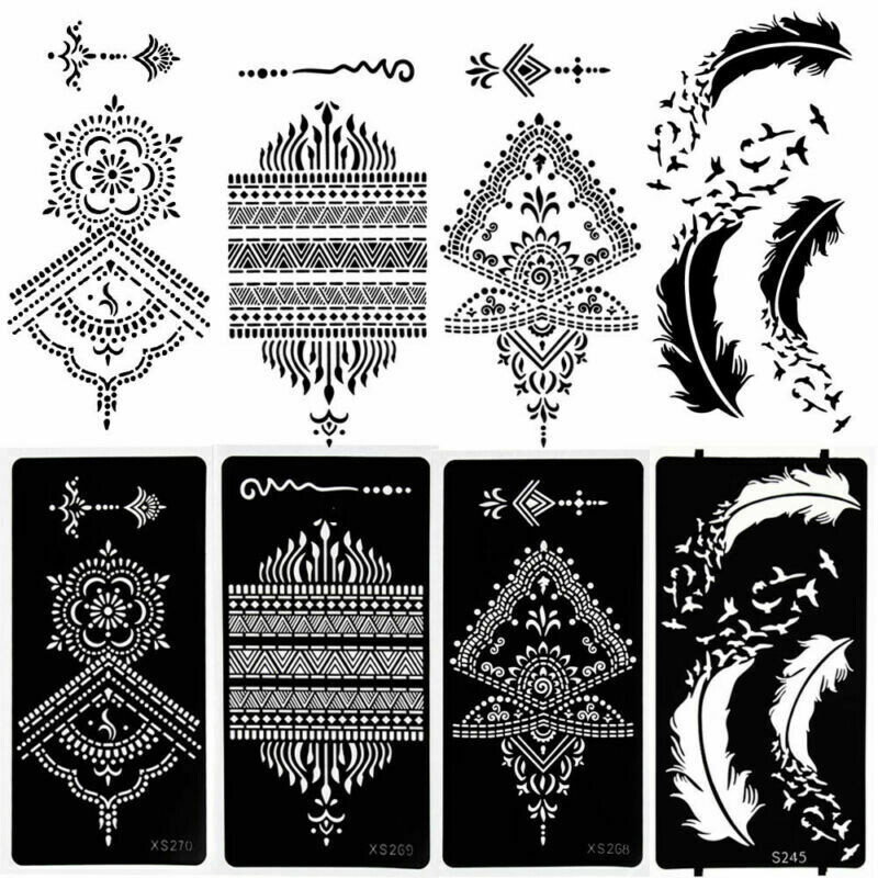 Reusable Henna Tattoo Stencils Kit Temporary Tattoo Templates for Face Body  θ