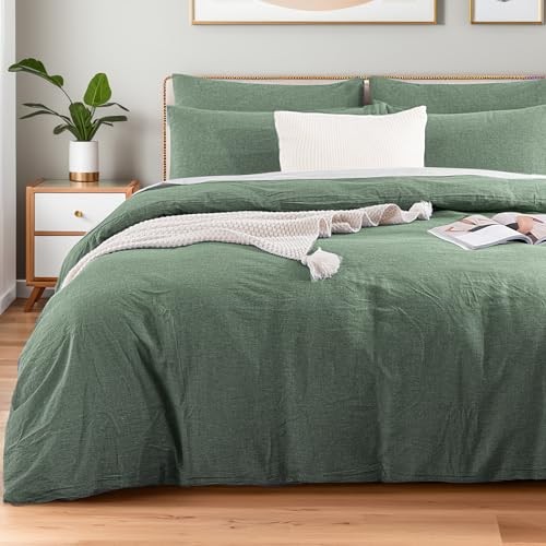  Duvet Cover Queen 100% Washed King (104"x90") Heather Green (No Comforter)
