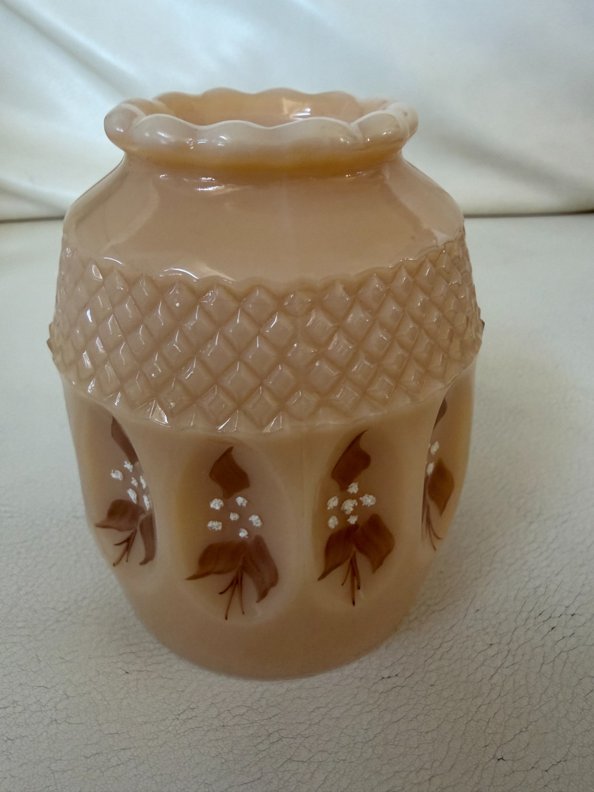 Vtg WESTMORELAND GLASS FAIRY LAMP TOP ONLY CUSTARD ALMOND HAND PAINTED SIGNED