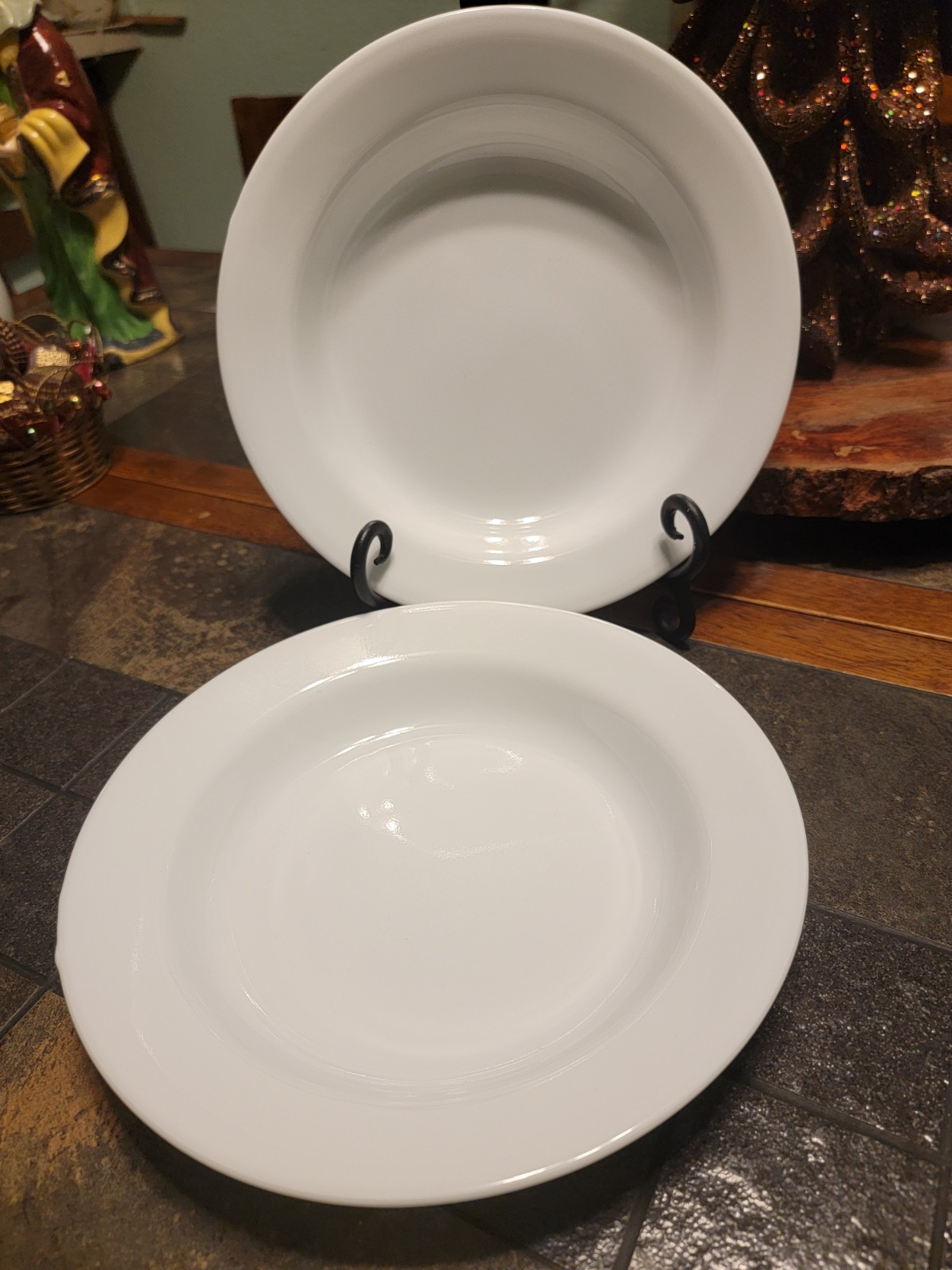 2 CorningWare Dinnerware 9.25" Rimmed White Salad Soup Pasta Bowls Vtg USA