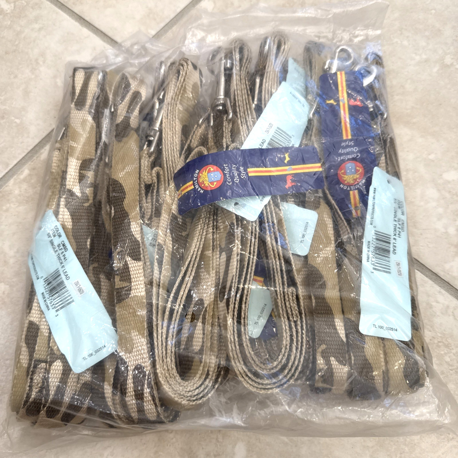 NWT LOT OF 12 DOG /CAT HAMILTON LEASHES 5/8" THICK 6' LEAD SMALL-MED GREEN CAMO