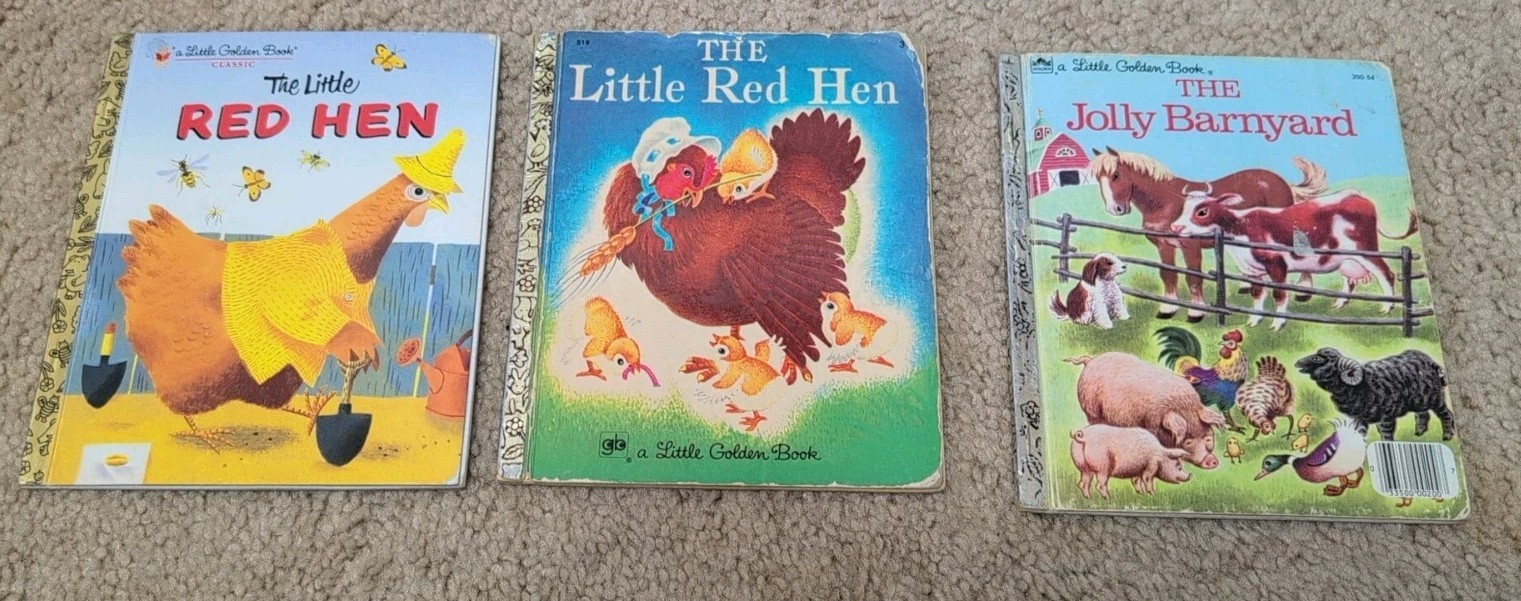Vintage Lot Of 3 Little Golden Books. The Little Red Hen, The Jolly Barnyard 