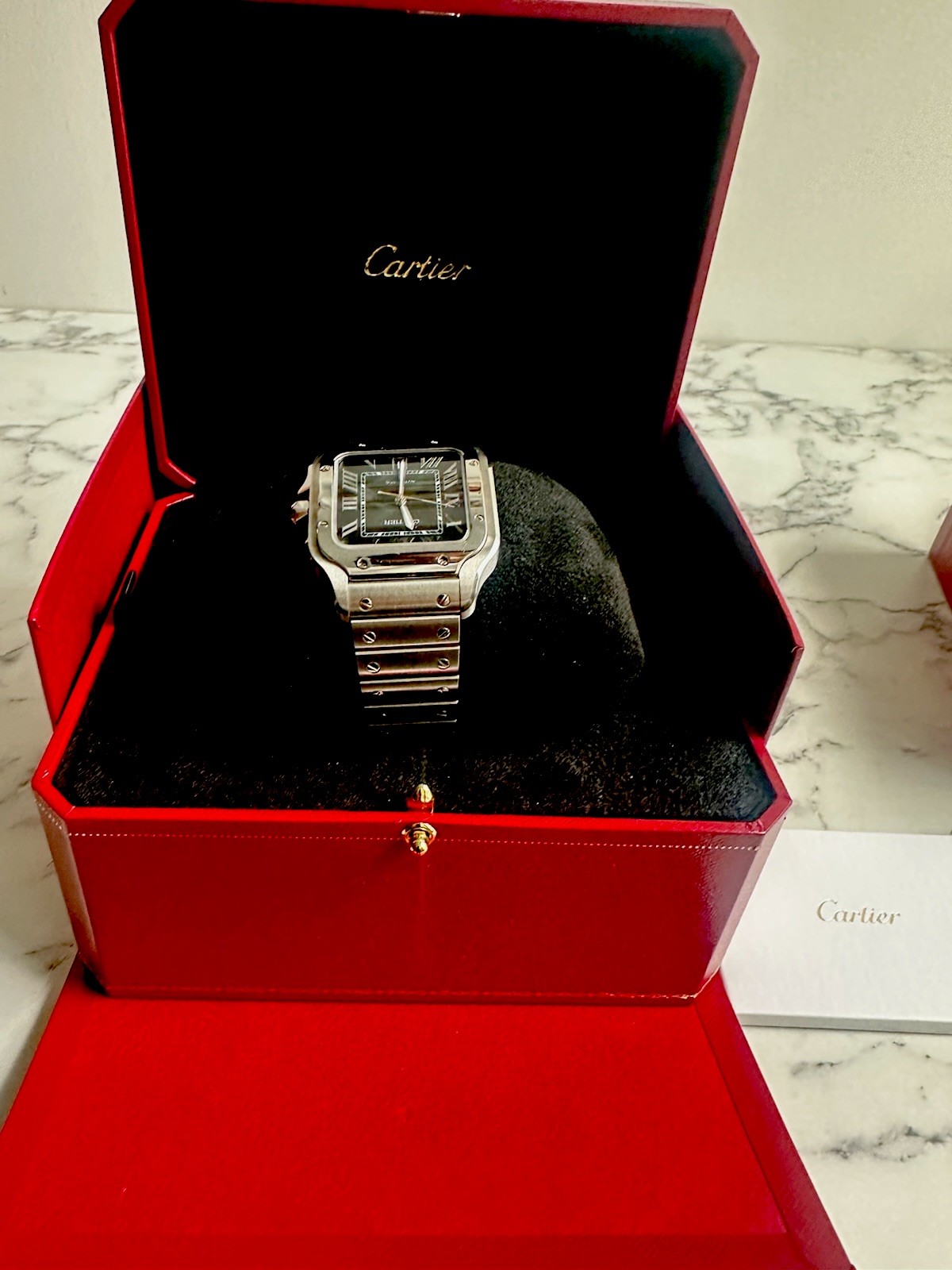 Cartier Santos Green Dial Steel Men's Watches Box