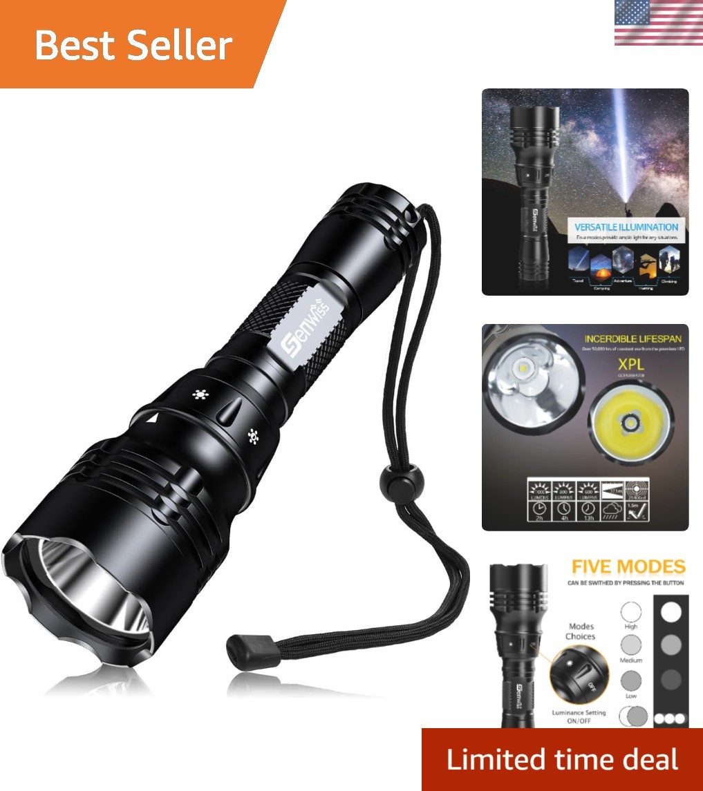 Professional Diving Flashlight - 2000 Lumen Waterproof LED with 5 Light Modes
