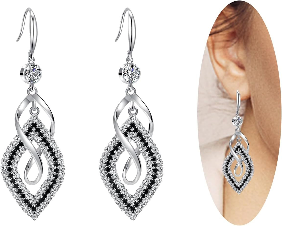 Dangle Earrings for Women, 925 Sterling Silver Handmade Linear Swirl Wire Bohemi