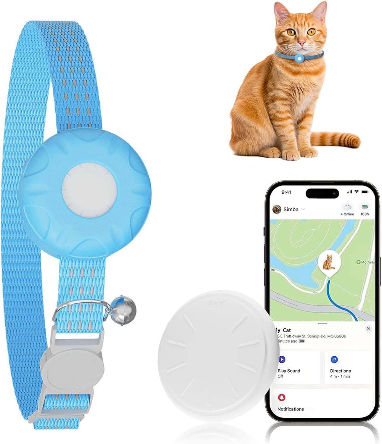 Cat GPS Tracker, Waterproof Pet Tracker for Cats, Cat GPS Tracker Collar with...