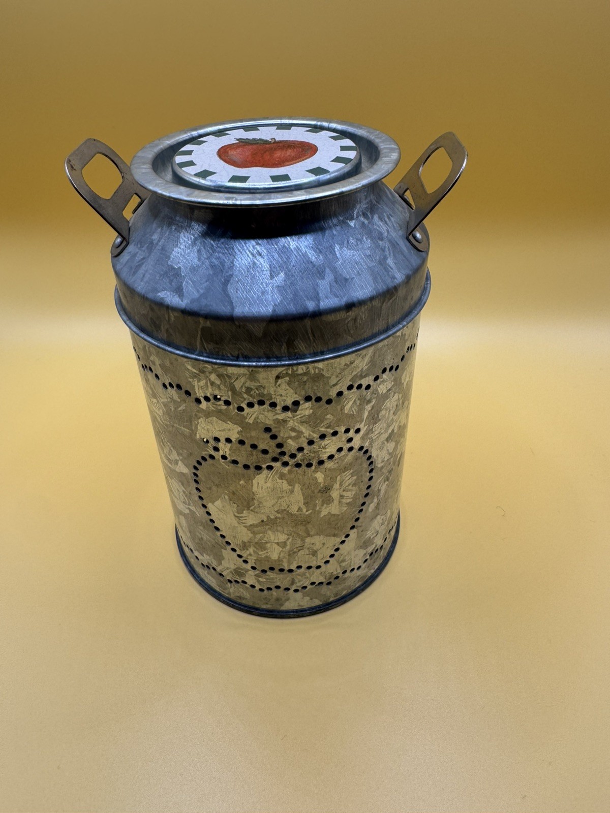 Vintage Galvanized Milk Can Apple Tea Light Candle Tin Punch Rustic Decor
