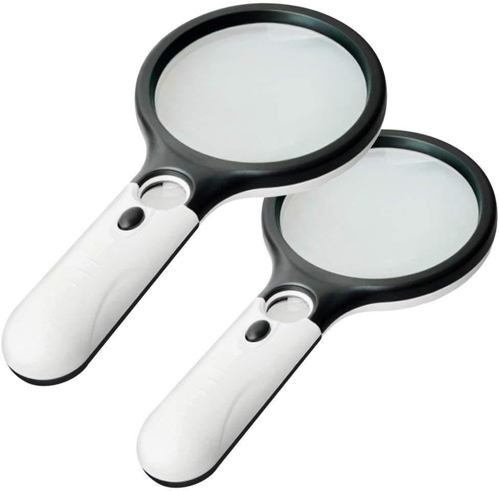 2 Pack Magnifier 3 LED Light,  3X 45X Handheld Magnifier Reading Magnifying Glas
