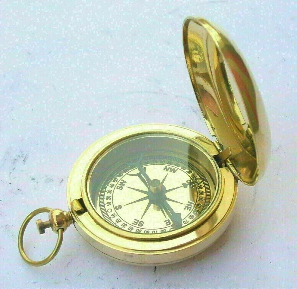 Compass Nautical Brass Handmade Push Button Brass Pocket Compass