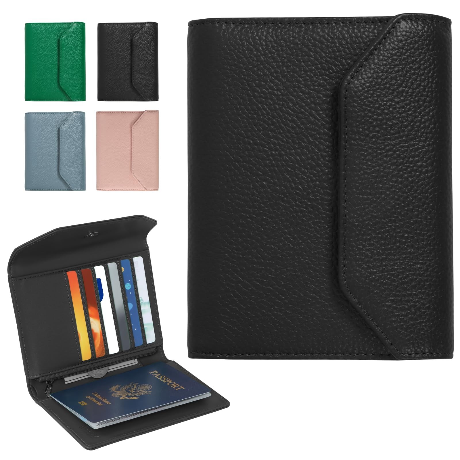 WHHMK Leather Passport Holder for Travel,Rfid Protect Black 