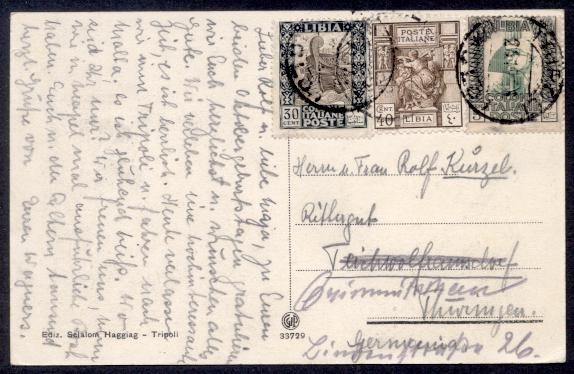 ITALIAN COLONIES LIBYA 1927 COMBO PPC TO GERMANY