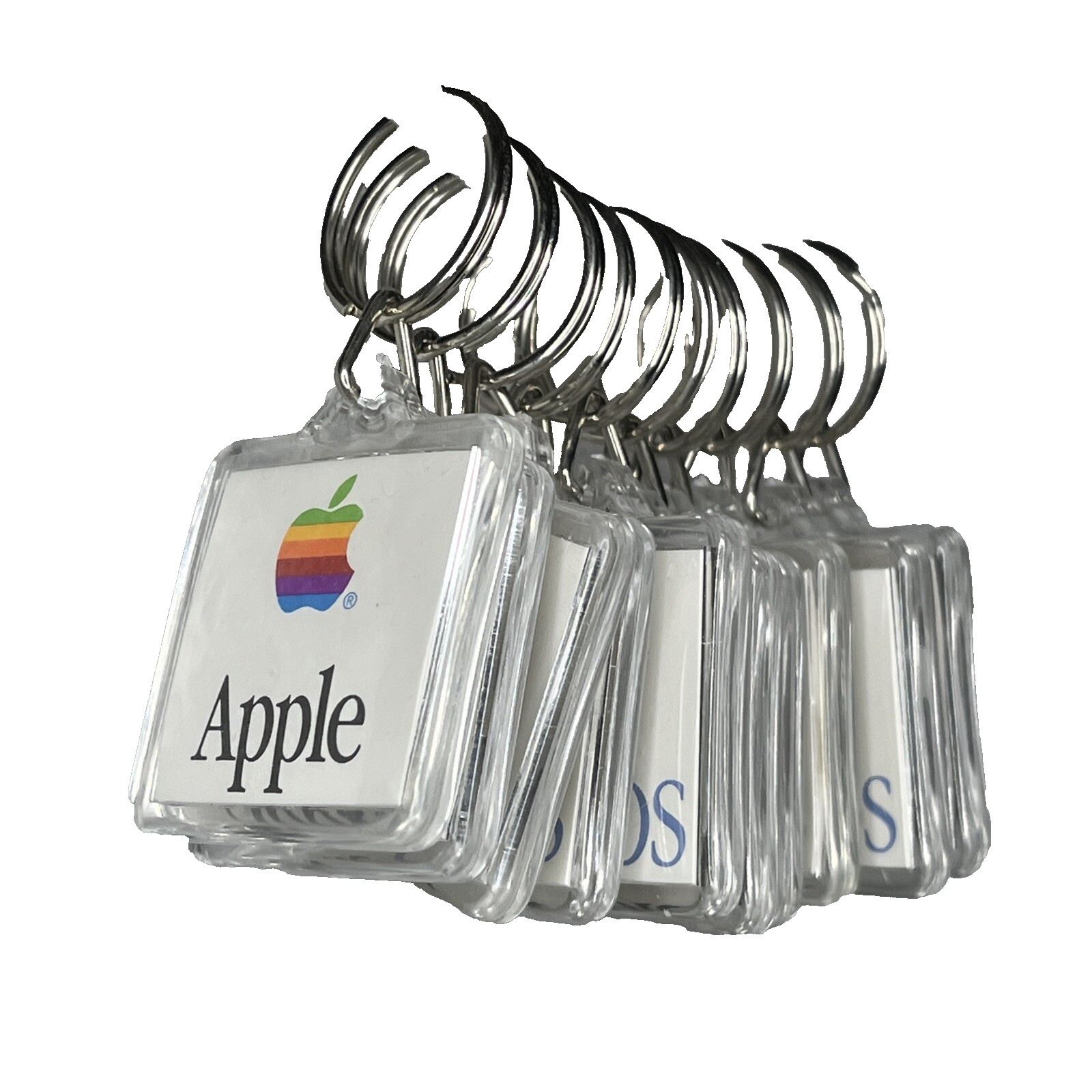 Apple Computer Keychain Vtg Mac OS Smile Face Rainbow Acrylic Promo Advertising