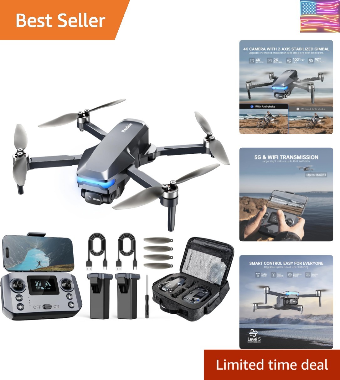 GPS Drones with Camera for Adults 4K, Under 249g, 45 Mins Flight, Brushless M...