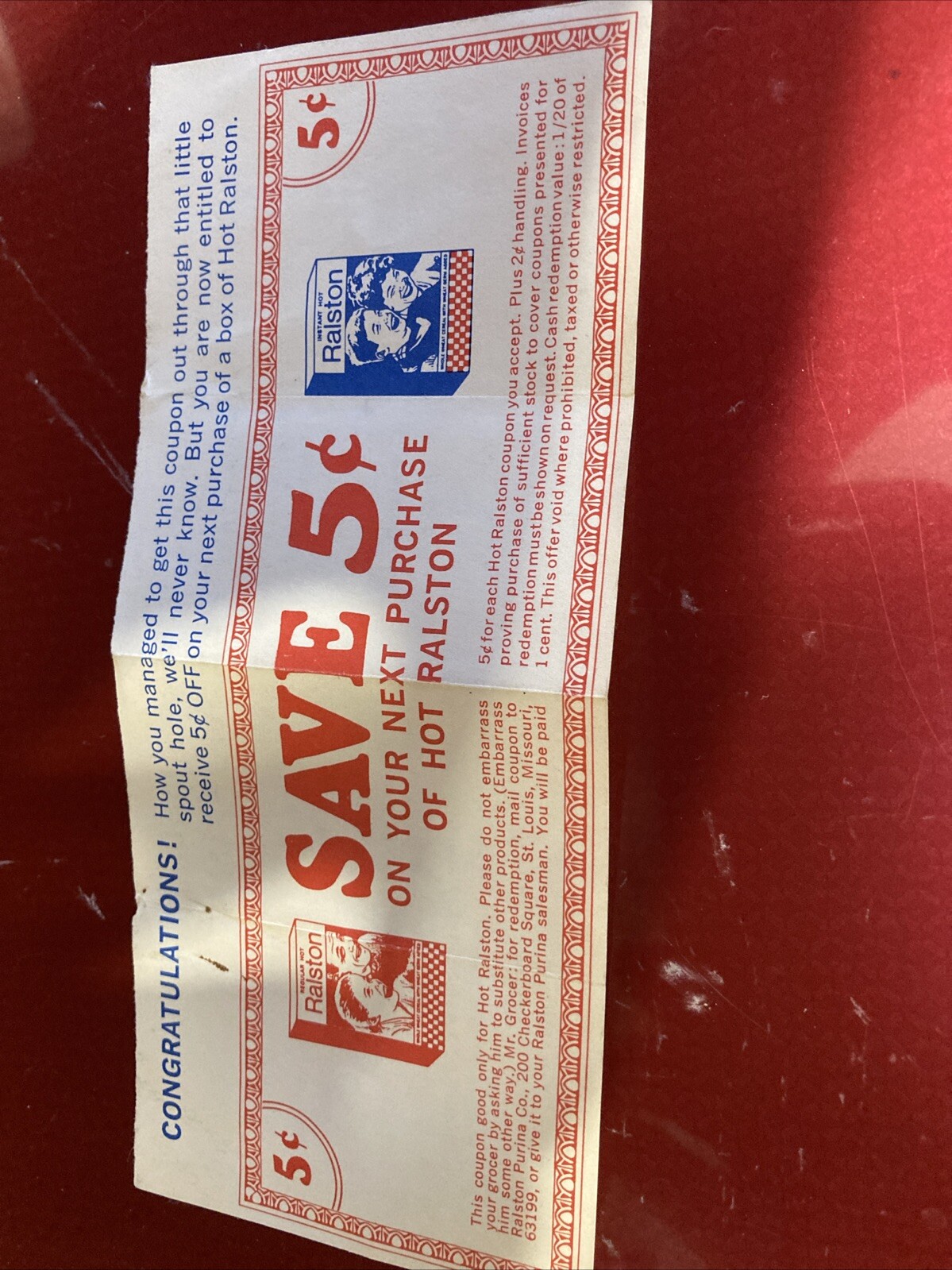 Vintage 1960’s Ralston 5 Cent Store Coupon Preowned