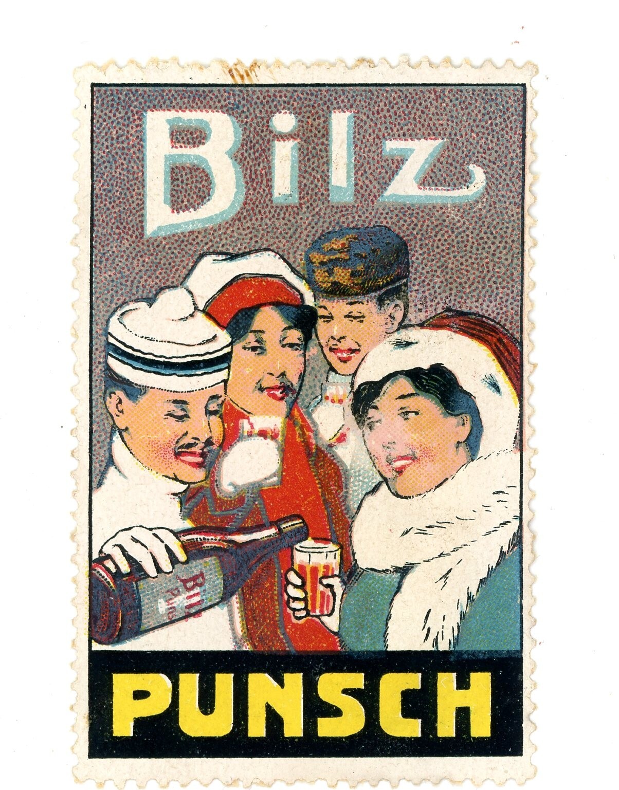 1900-18 Bilz Shower Punch German Poster Stamp Cinderella Soft Drink Friedrich