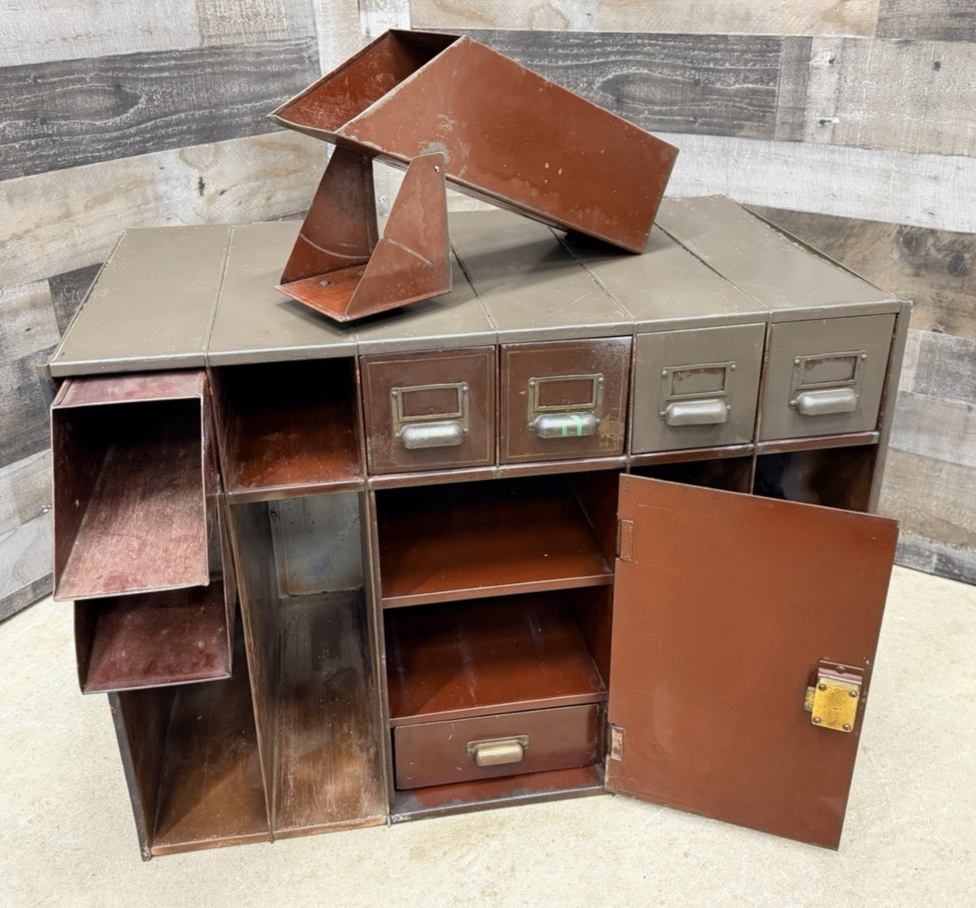 Early Vtg Industrial Multi Drawer Metal Cabinet Steel Storage Safe Record Office