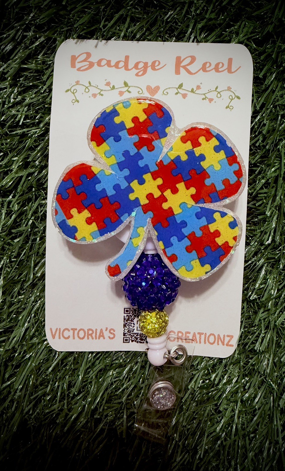 St Pattys Autism Awareness Clover  Badge Reel