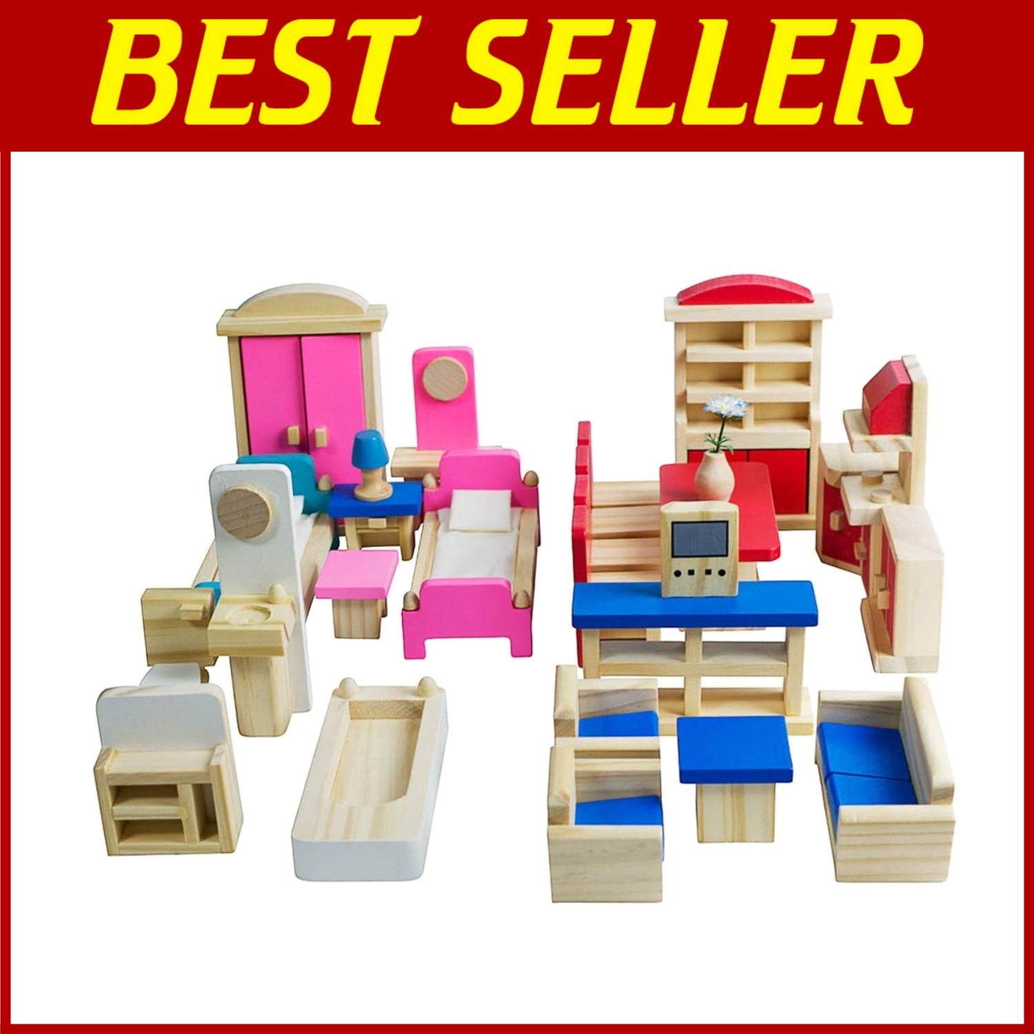 Miniature Dollhouse Sets - Living, Kitchen, Bedroom