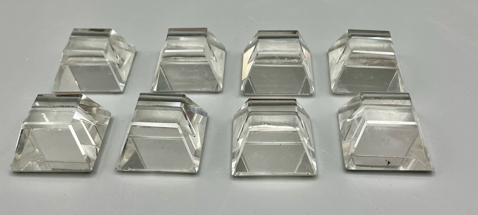 8 Vtg ERPHILA Crystal Name Place Card Holders Czechoslovakia 1.25" Pyramid Shape