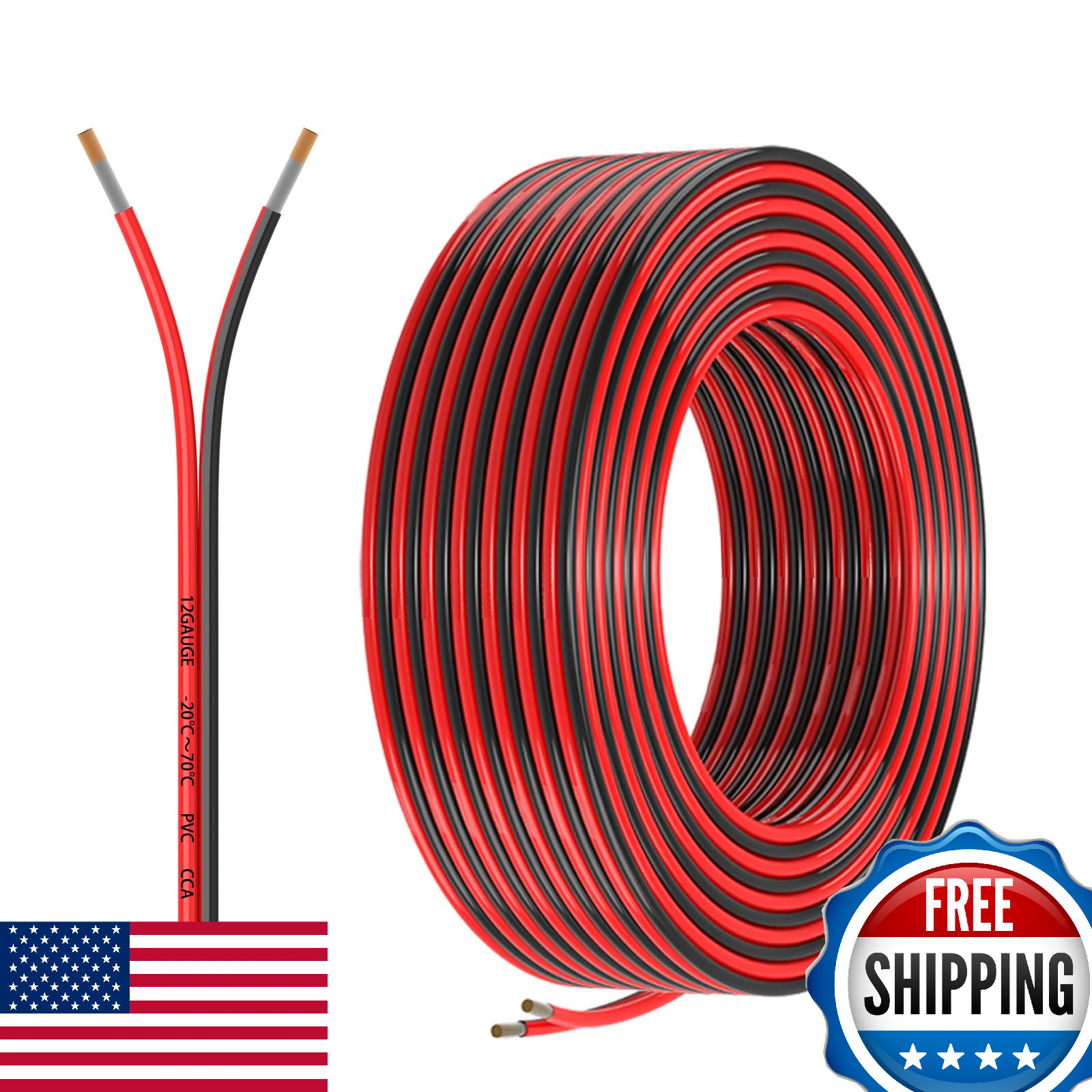 12 Gauge 2-Conductor 50FT Red Black Electrical Wire Flexible Low Voltage Cable