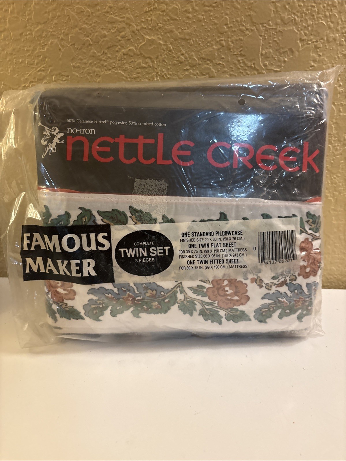 Vtg  MCM Nettle New Twin Sheet Set Blue Floral Retro Sealed 3 Piece Set (a 74