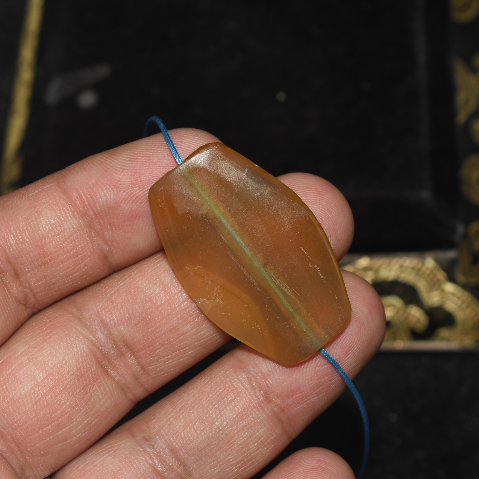 Large Ancient Tibetan Himalayan Agate Stone Flat Bead in Perfect Condition