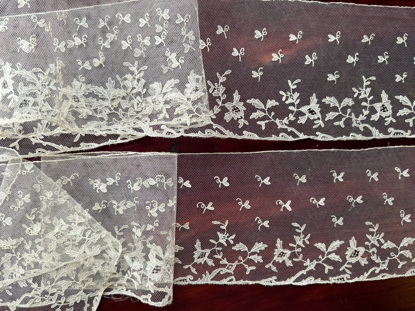 Antique Lace - Appliqué on Tulle - Needle Lace - 19th Century