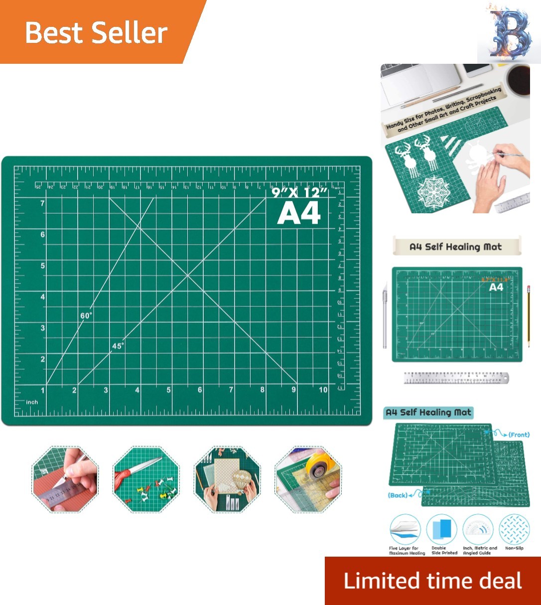Self-Healing Rotary Cutting Mat 9'' x 12'' - Double-Sided for Craft Precision