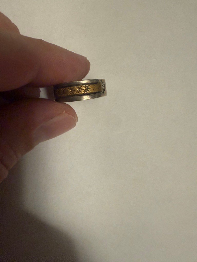 Keith James K - Navajo Native American 12KGF Overlay Sterling Silver Ring SZ 7