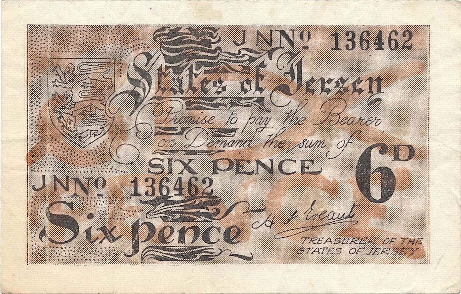 JERSEY banknote 6 Pence 1942 VF+ Choice Very Fine